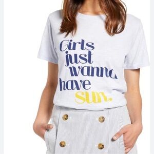 J. Crew NWT Women’s Light Blue Crewneck Tee with “Girls just wanna have sun” M